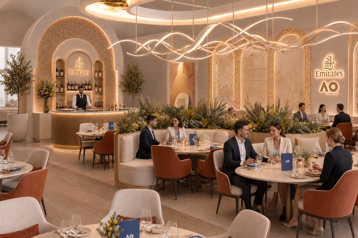 Emirates Australian Open hospitality lounge CGI