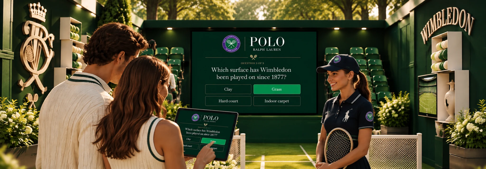 Visitors taking part in the Ralph Lauren Wimbledon interactive quiz