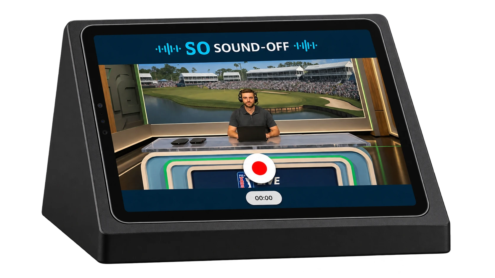 Southern Company recording iPad built into a matte black plinth